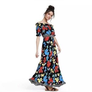 Rixo X Target Floral Maxi Dress Women 2 Puff Sleeve Boho Bright Fiesta Colorful